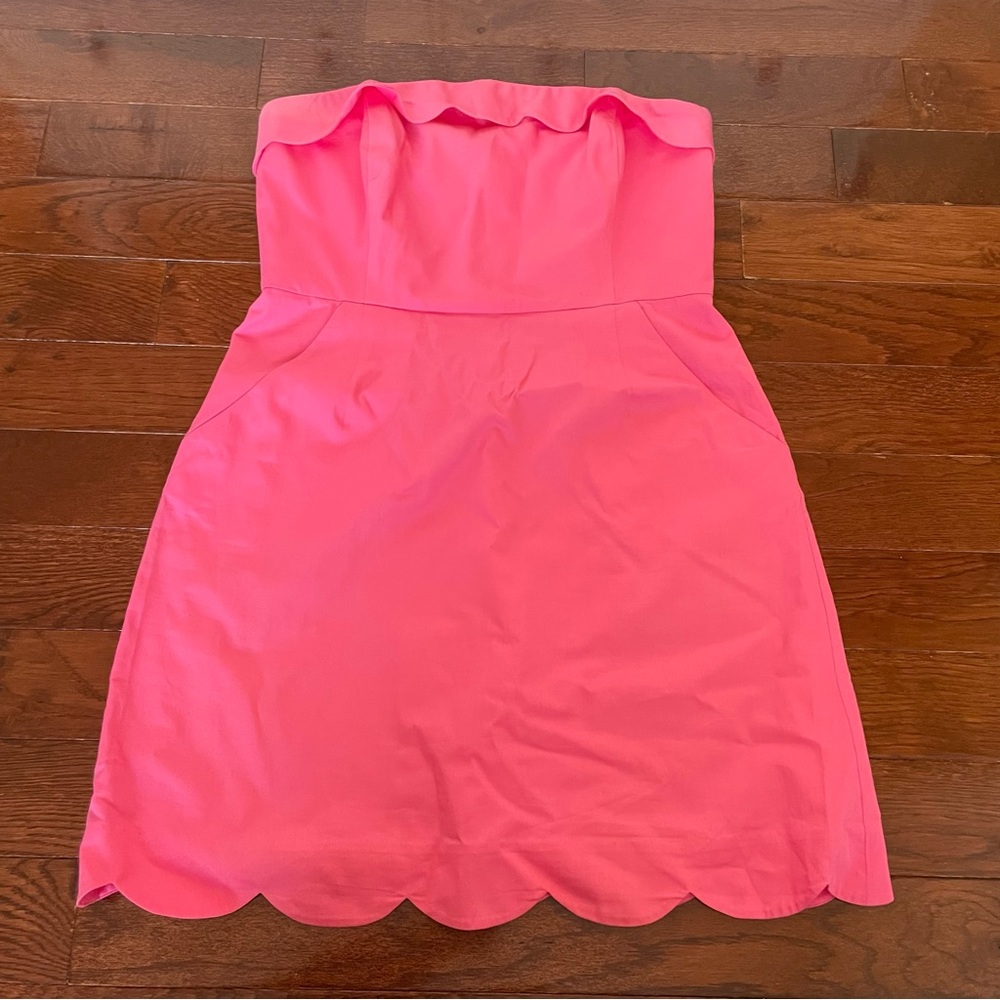 Pink Vineyard Vines Strapless Dress with Scalloped Hem